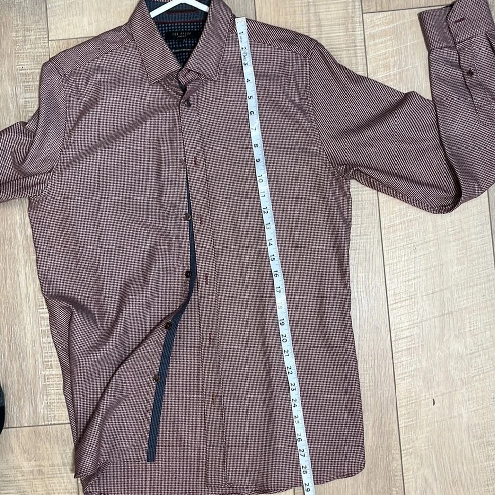 Mens Ted Baker London Long Sleeve Button Up Maroon and White Contrast Trim SZ 3 - Picture 8 of 11